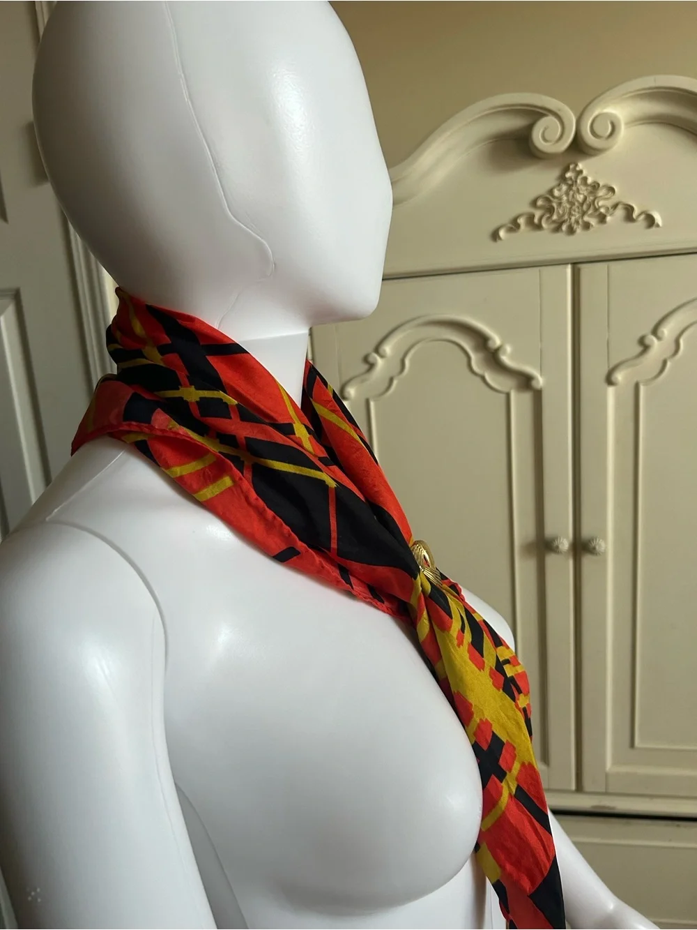 American Vintage Red, Black & Gold Geometric Scarf